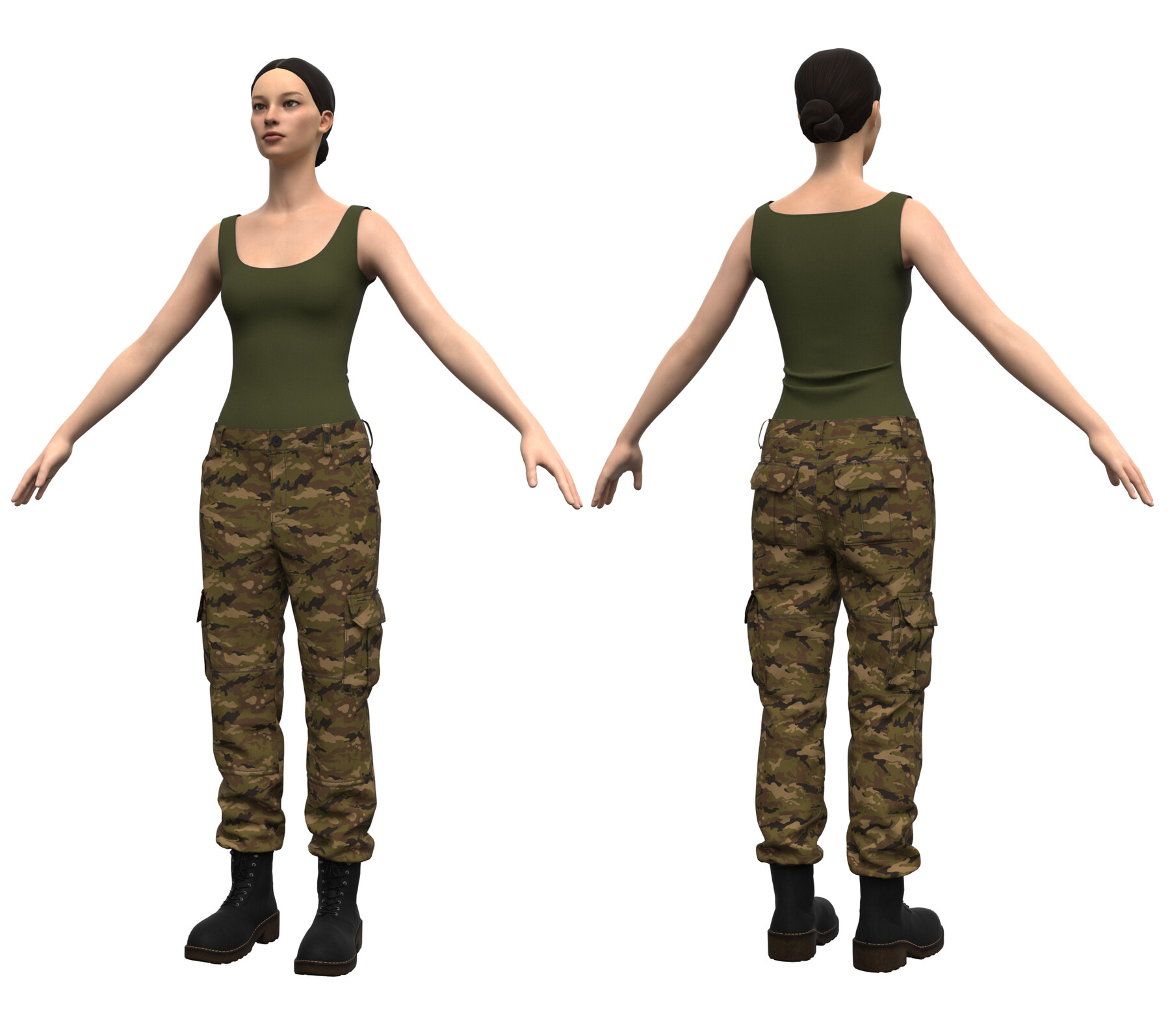 Womens Military Pants and Shirt (Marvelous Designer / Clo 3D project/OBJ)