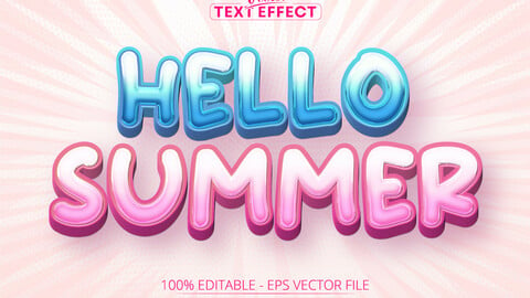 Cartoon text effect, editable hello summer text and comic text style