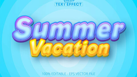 Cartoon text effect, editable  summer vacation text and comic text style