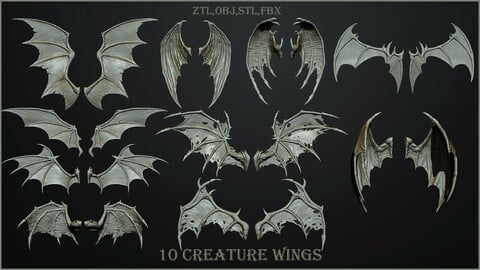 10 Creature wings 3d models  OBJ+STL+ZTL+FBX