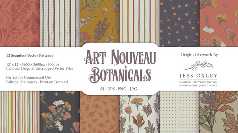 Art Nouveau Botanical Seamless Vector Patterns