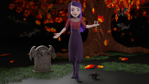 Cartoon Vampire Girl- FULLY RIIGGED