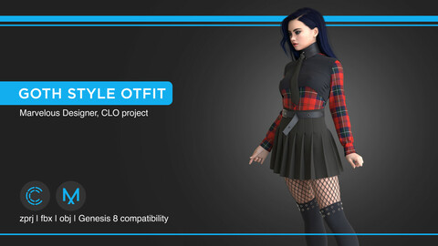 Goth Style Outfit | clo3d | marvelous designer
