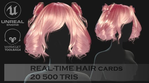 Low poly cards Game-ready curl hairstyle
