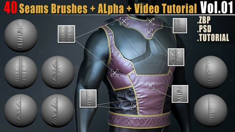 40 Seams Brushes +Alpha + Video Tutorial Vol.01