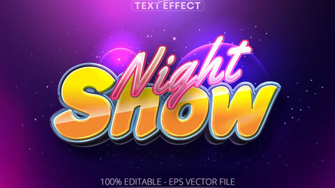 Cartoon text effect, editable night show text and comic text style