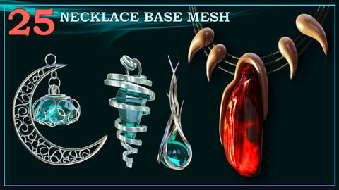 25 Necklace / Amulet Base Mesh - VOL 03 ( Game Ready )