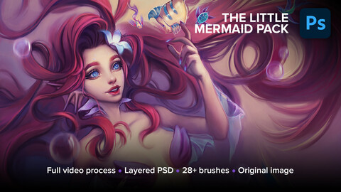 The Little Mermaid Package. Full process (27h30m), PSD, brushes, 2500x5245 image