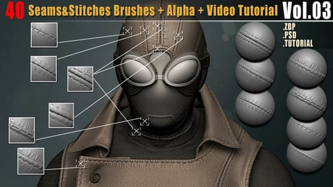 40 Seams And Stitches Brushes + Alpha + Video Tutorial Vol.03