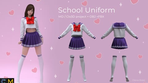 School Uniform Marvelous Designer/Clo3D+OBJ+FBX