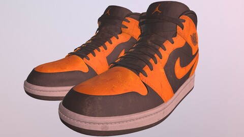 NIKE AIR JORDAN 1 ORANGE SHOES low-poly PBR