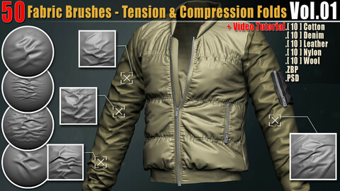 50 Fabric Brushes - Tension & Compression Folds Vol.01+ Video Tutorial