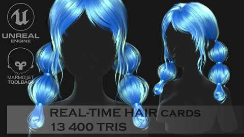 Low poly cards Game-ready  hairstyle with tails