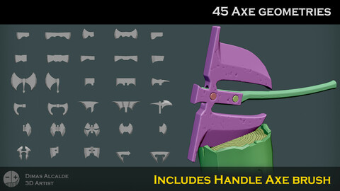 45 Axe Head Base Mesh with handle IMM Brush Zbrush (Blender)