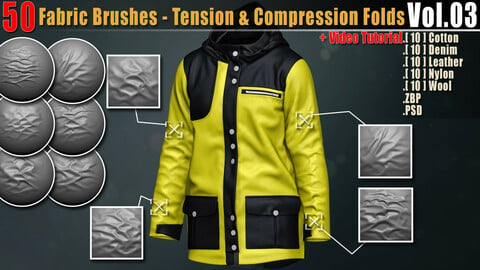 50 Fabric Brushes - Tension & Compression Folds Vol.03+ Video Tutorial