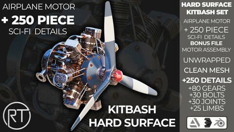HARD SURFACE KITBASH VOL 1 (250 UNIQUE PARTS)  + AIRPLANE ENGINE AND ROBOT LIMBS
