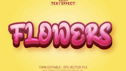 Cartoon text effect, editable flowers text style