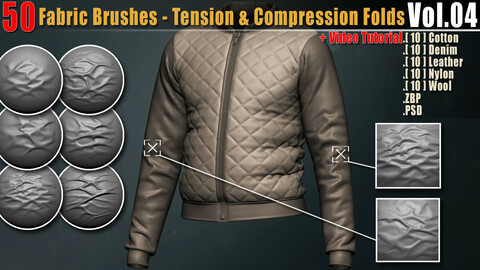 50 Fabric Brushes - Tension & Compression Folds Vol.04+ Video Tutorial