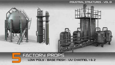 industrial structures Vol 01- 5 Factory Props (Low Poly - Base Mesh)