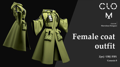 Female coat outfit # 2 / Marvelous Designer/Clo3D project file + OBJ