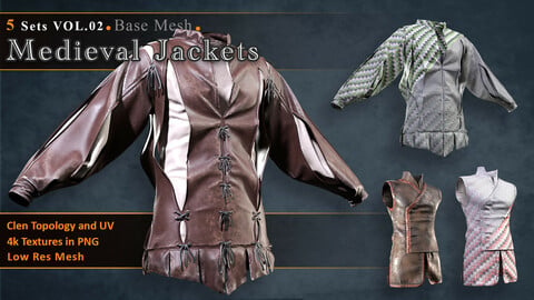 Medieval Style Jackets Base Mesh / FBX and Zprj -Vol 02