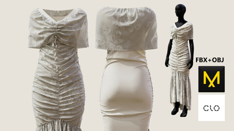 Elegant Dress Marvelous Designer/Clo3d project + OBJ + FBX