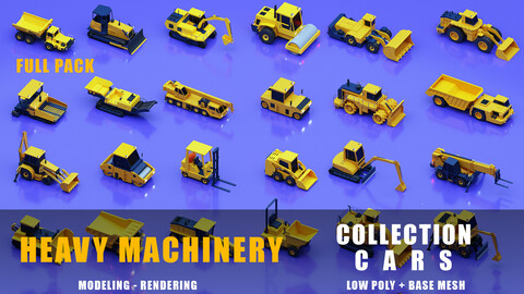 Heavy Machinery low poly base mesh full collection