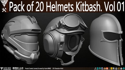 Pack of 20 Helmets Kitbash Volume 01