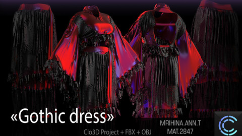 .Gothic dress. Clo3d, Marvelous Designer.