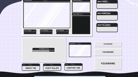 Black and White Twitch Overlay Package, Kawaii Twitch Overlay, Twitch Overlay Pixel, aesthetic Twitch Overlay, Full Stream Package