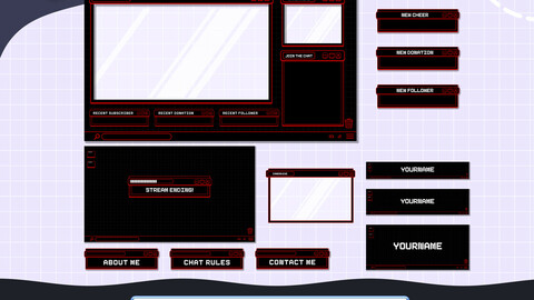 Animated Stream Package Overlay Black and Red Pixels, twitch overlay pixel, Pixel Animated Overlays, Stream Overlays