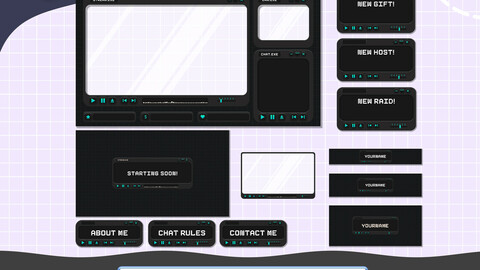 Animated Stream Package Overlay Black, twitch aesthetic overlays Black, stream package pixel, twitch overlay package kawaii