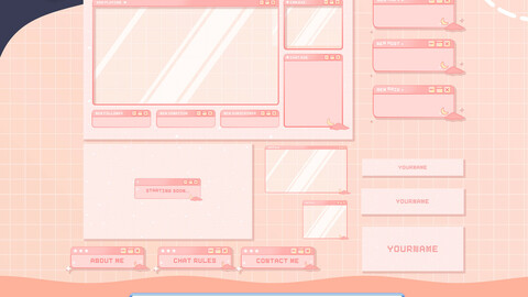 Animated Twitch Overlay Aesthetic Pixel Pink Peach , Streamer Graphics, complete stream package, twitch banners, twitch windows theme