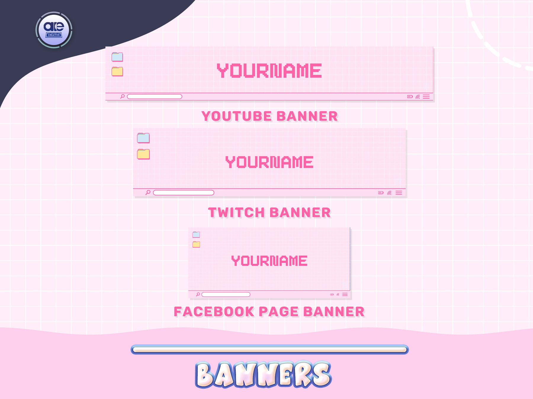 ArtStation - twitch overlay package animated - cute Pink Windows ...