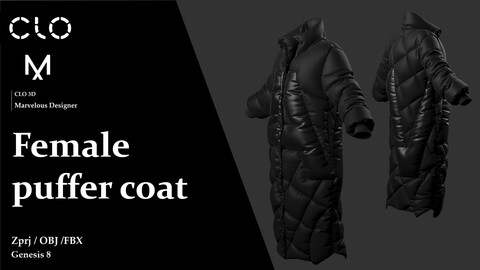 Female puffer coat / Marvelous Designer/Clo3D project file + OBJ