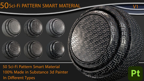 50 High-Details  Sci-Fi Pattern Smart Material / Adobe Substance 3d Painter