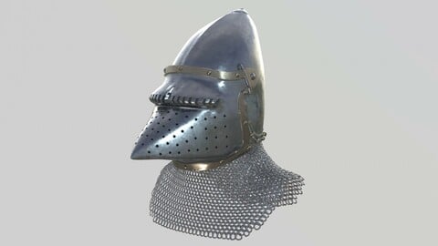 Medieval Bascinet02 with chainmail