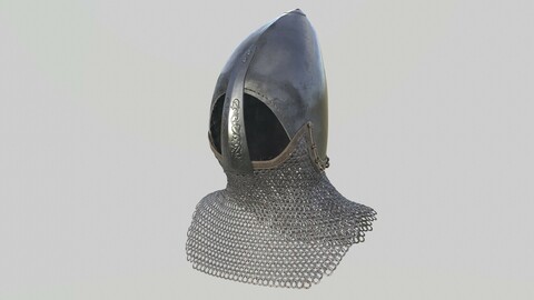 Medieval Bascinet03 with chainmail