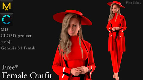 Free Female Outfit. Marvelous Designer / Clo 3D project +obj