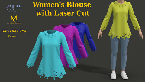 Women's Blouse with Laser-Cut Butterfly Design