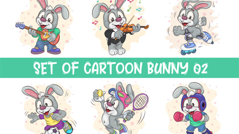 Set of Cartoon Bunny Image_02. T-Shirt.