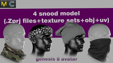 4 snoods/headgear (zprj file+texture set+obj+uv)