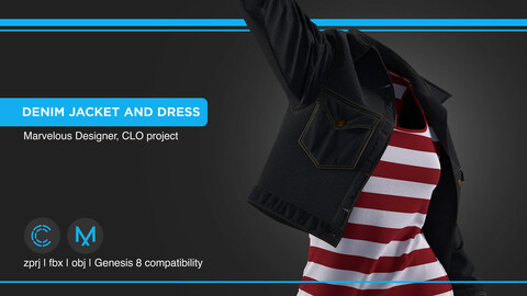 Denim Jacket and Dress | Clo3d | Marvelous designer