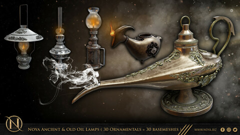 Noya Ancient & Old Oil Lamps ( 30 Ornamentals + 30 basemeshes )