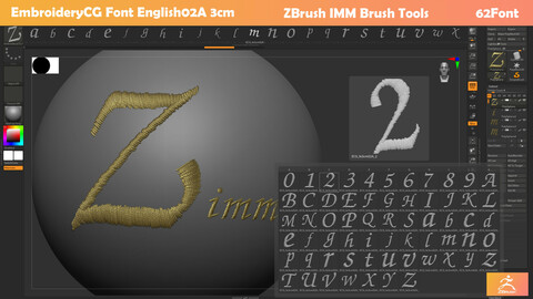 EmbroideryCG Font English02A  size:3cm ZBush IMM Brush