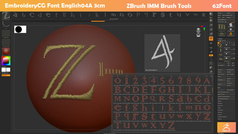 EmbroideryCG Font English04A size 3cm ZBush IMM 3D model