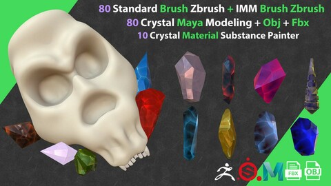 80 Brush Zbrush + IMM Brush +  80 Maya Model + Obj + Fbx + 10 Material  Crystal