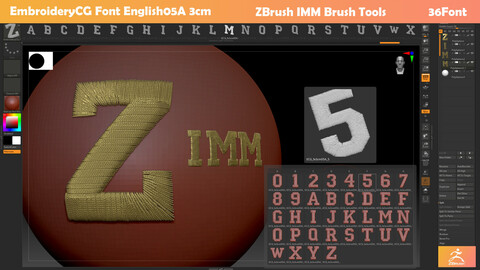 EmbroideryCG Font English05A size 3cm ZBush IMM 3D model