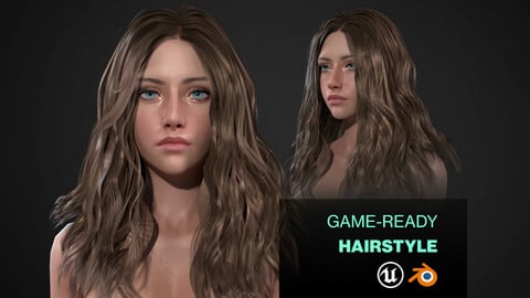 Realtime Hairstyle. Game Ready, Low Poly 3D Model.