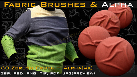 50 +10 Fabric & leather Brushes (4k) Tension & Compression Folds- Alpha V-01